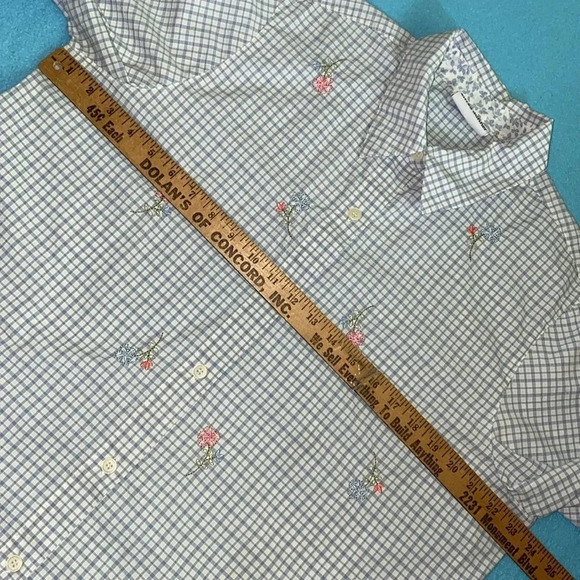 ALFRED DUNNER floral beaded embroidered textured checkered button down size 14 - Picture 10 of 11